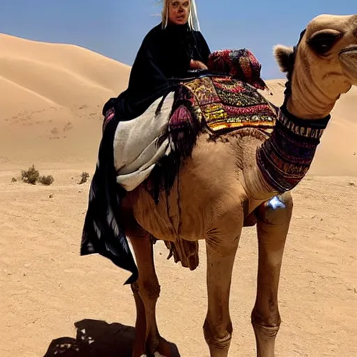 Prompt: billie eilish riding a camel