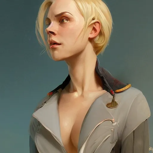 Image similar to science-fiction character portrait of Victor Nikiforov, short blond hair, tall, elegant, highly detailed, digital painting, artstation, upper body, concept art, smooth, sharp focus, illustration, art by artgerm and greg rutkowski and alphonse mucha