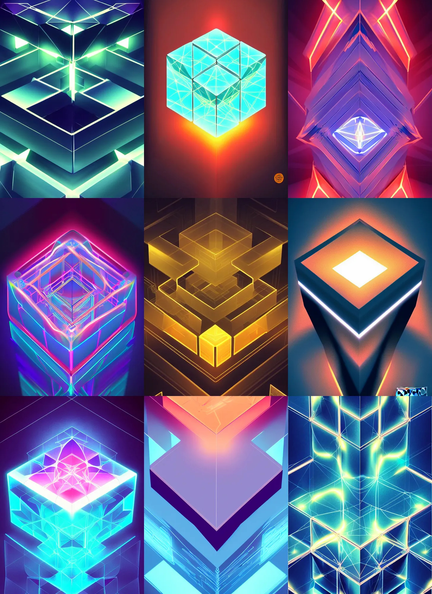 Prompt: symmetry!! product render abstract mysterious cube poster, glowing lights!! intricate elegant, highly detailed, digital painting, artstation, concept art, smooth, sharp focus, illustration, art by artgerm