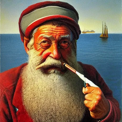 Image similar to painting of sailor hobo hyperrealism vasily vereshchagin holding a pipe