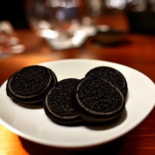 Prompt: Alinea dish Toreo - it's toro tuna that looks exactly like an oreo