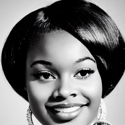 Image similar to black and white photo of a beautiful and elegant 1 9 6 5 young black actress