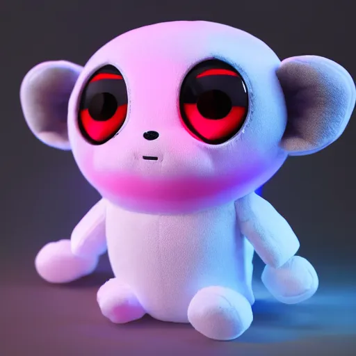 Image similar to cute fumo plush boy who has bioluminescent eyes, jelly glow, emissive bssrdf, pitch black, vray