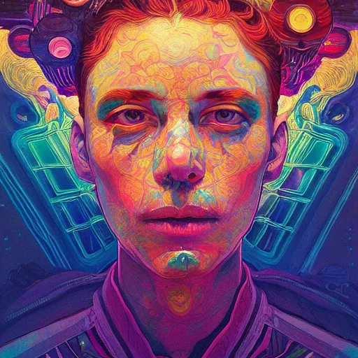 Image similar to An extremely psychedelic experience, colorful, surreal, dramatic lighting, cosmonaut, LSD, face, detailed, intricate, elegant, highly detailed, digital painting, artstation, concept art, smooth, sharp focus, illustration, art by Sam Spratt, Dan Mumford, Artem Demura and Alphonse Mucha