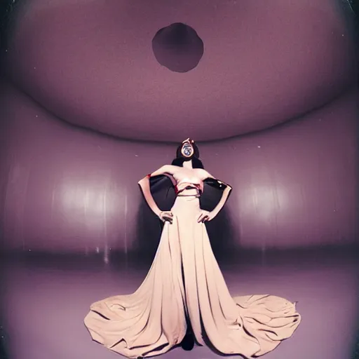 Image similar to fisheye medium format photograph of a surreal fashion shoot