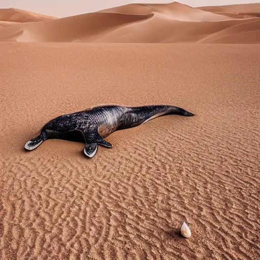 Prompt: 🐋 as 🐼 as 🦕 as 👽, desert photography by shunji dodo