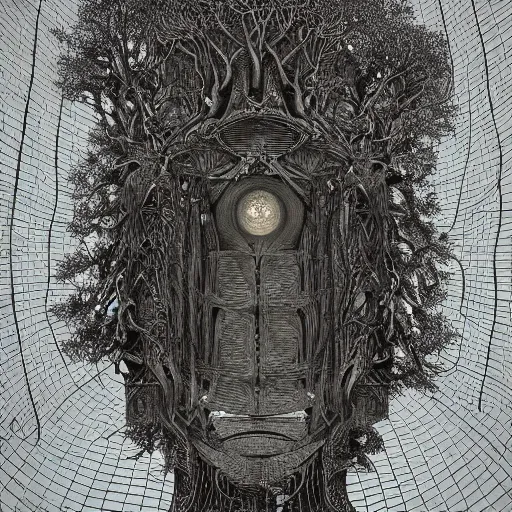 Prompt: arboreal deity by jeffrey smith and wlop and gustave dore, featuring engine, circuitry, code, binary, cryptonomicon, dmt entity, ambient occlusion, 3 d concept render, scientifically accurate, artstation, intricate, beautiful, look at that detail!