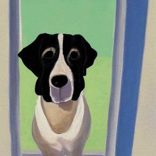 Prompt: painting of a dog staring at a door, award winning