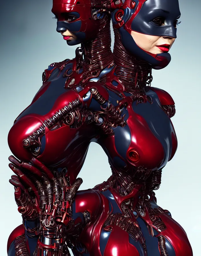 Prompt: portrait, super hero pose, catwoman marble statue red biomechanical dress, inflateble shapes, wearing epic bionic cyborg implants, masterpiece, intricate, biopunk futuristic wardrobe, highly detailed, art by akira, mike mignola, artstation, concept art, background galaxy, cyberpunk, octane render