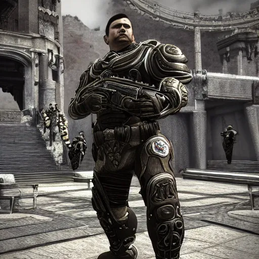 Image similar to Queen's Guard in Gears of War, highly detailed, high quality, HD, 4k, 8k, Canon 300mm, professional photographer, 40mp, lifelike, top-rated, award winning, realistic, sharp, no blur, edited, corrected, trending