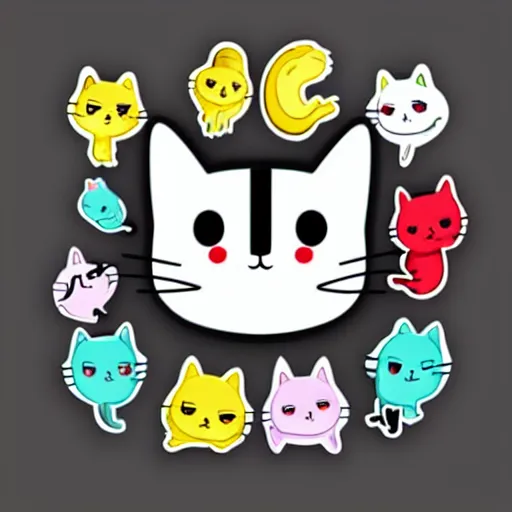 Image similar to Kawaii Cat in the style of redbubble stickers, art by artgerm