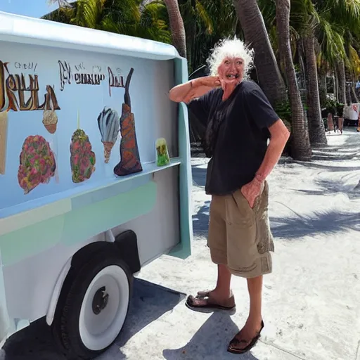 Prompt: Gandalf the Grey selling ice cream at Miami beach