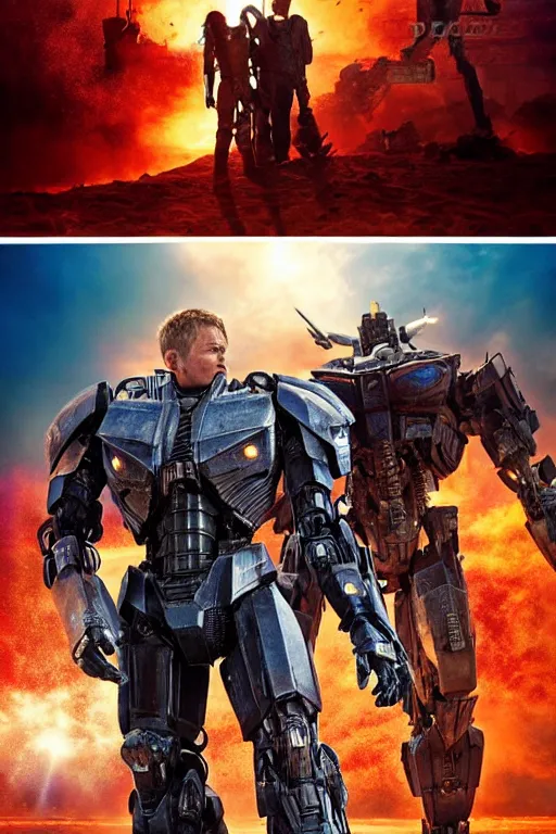 Image similar to epic sandstorm battle, Action, movie pacific rim, in the Movie transformers, in the Movie Mad Max: Fury Road (2015), avengers, guardians of the galaxy, in the Movie blade runner 2049, by drew struzan