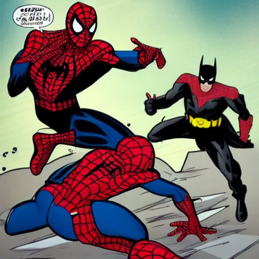 Prompt: Spiderman and Batman fighting.