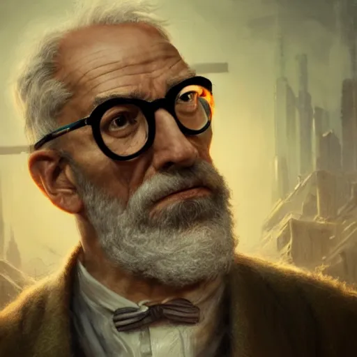 Prompt: old scientist with big glasses, realistic, 8 k, extremely detailed, cgi, trending on artstation, hyper - realistic render, by greg rutkowski