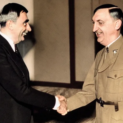 Image similar to Mr Bean shakes hands with Hitler