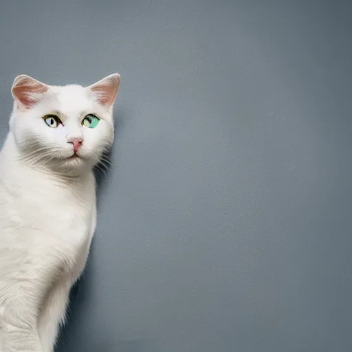 Prompt: A beautiful woman with blue short hair with bangs and green eyes holding a grey and white cat, full body portrait, highly detailed, excellent composition, dramatic lighting, realistic 4k