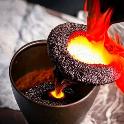 Prompt: molten lava pouring from a cup