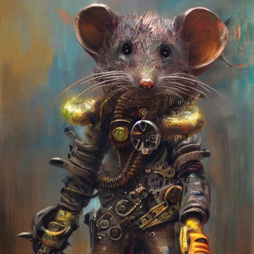 Image similar to steampunk rat, acid, 303, psychedelic, by ruan jia