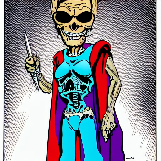 Prompt: larry - king dressed like skeletor comic - book drawing from mad - magazine pen and ink with full - color artwork, vector svg