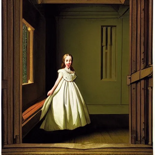 Prompt: representation of a royal girl in a doomed jail, with just a beam of light coming from a little window in the style of John Singleton Copley, American painter