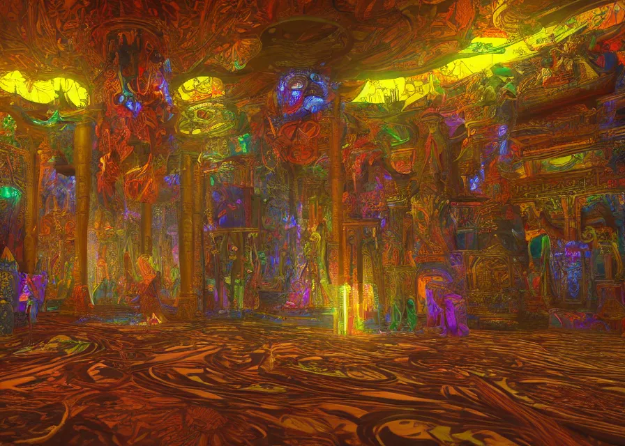 Image similar to interior of a DMT temple, 3d art, 4k, artstation