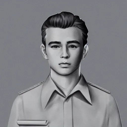 Prompt: a highly detailed epic cinematic concept art CG render digital painting artwork costume design: young James Dean as a well-kept neat perfect formal student in a 1950s USSR school uniform. By WLOP, Stanley Artgerm Lau, Ruan Jia and Fenghua Zhong, trending on ArtStation, made in Maya, Blender and Photoshop, octane render, excellent composition, cinematic atmosphere, dynamic dramatic cinematic lighting, aesthetic, very inspirational, arthouse