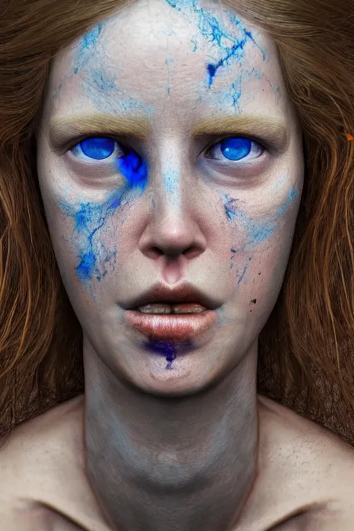 Prompt: outer body projection of beautiful woman, blue eyes, angry look, messy ginger hair, 4 k, cinematic lighting, hdr, highly detailed, ultra fine detail, photoreal, sharp focus, art by zdislav beksinski, rendered in octane, raytraced