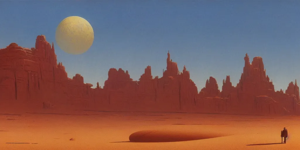 Image similar to desert ， 4 k resolution, ultra wide angle, by ralph mcquarrie and frank lloyd frank lloyd and bruce pennington and ted nasmith