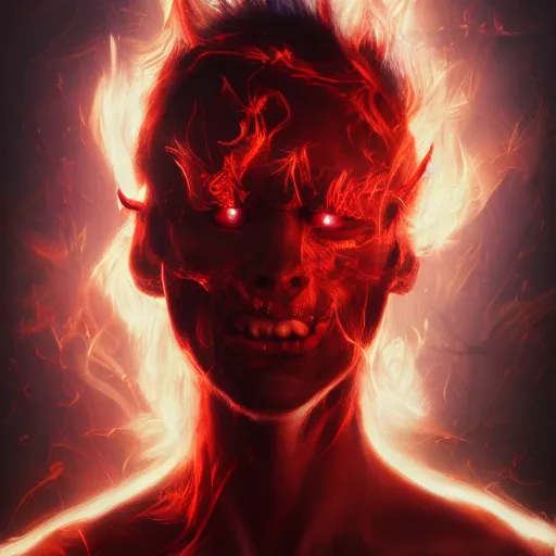 Prompt: realistic extremely detailed photo style portrait painting of a demon with smoke for a head and red burning eyes, rich moody colors, octane render, 4k