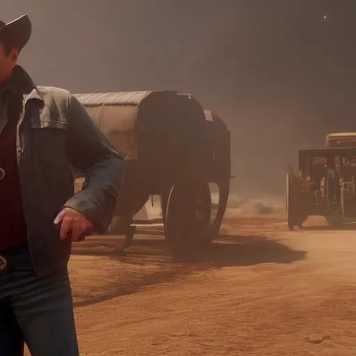 Prompt: Film still of Elon Musk, from Red Dead Redemption 2 (2018 video game)