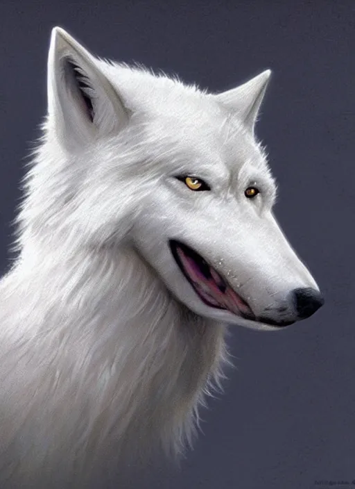 Prompt: a realistic white wolf head seen from the side, fantasy art