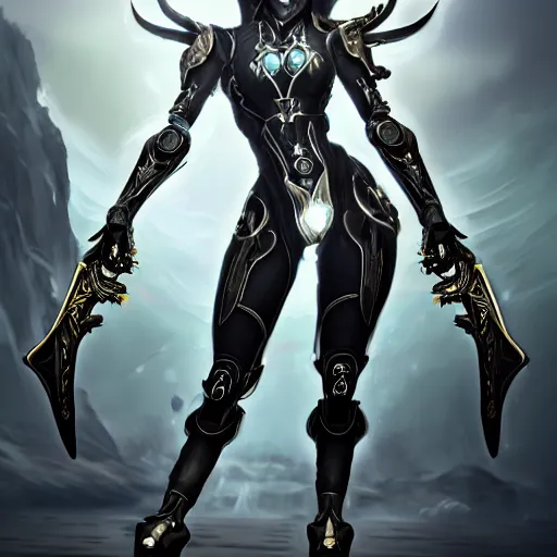 Image similar to highly detailed exquisite fanart, of a beautiful female warframe, but as an anthropomorphic robot dragon, matte black metal armor with white accents, close-up shot, a katana-like sword resting on her hip, epic cinematic shot, professional digital art, high end digital art, singular, realistic, captura, DeviantArt, artstation, Furaffinity, 8k HD render