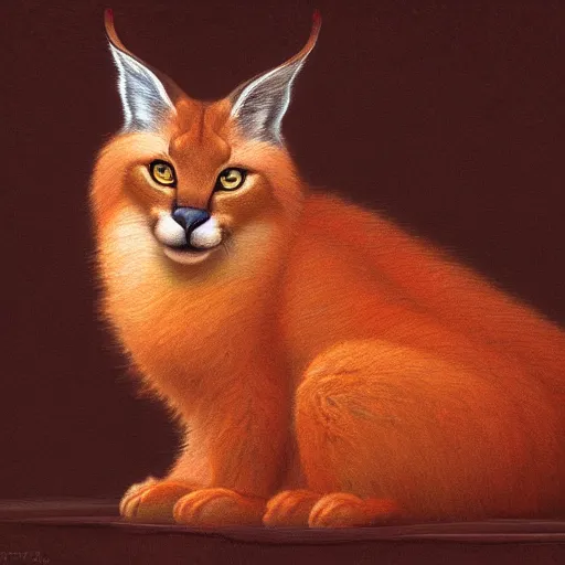 Prompt: sad cute fluffy caracal holding a red marker and pencil with paws, atmospheric lighting, intricate, volumetric lighting, digital art, highly detailed by gaston bussiere, craig mullins, j. c. leyendecker 8 k