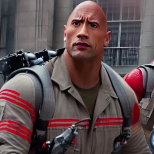 Image similar to Dwayne Johnson in Ghostbusters 4K quality super realistic