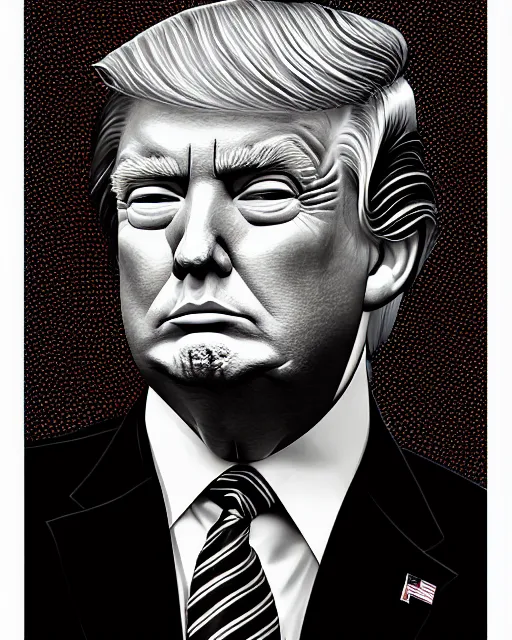 Image similar to highly detailed portrait of donald trump by casey weldon, serene, 4 k resolution, red, black and white color scheme