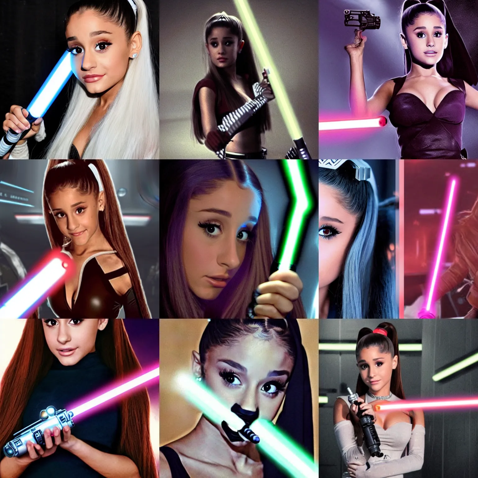 Prompt: Ariana Grande from Star Wars with a lightsaber