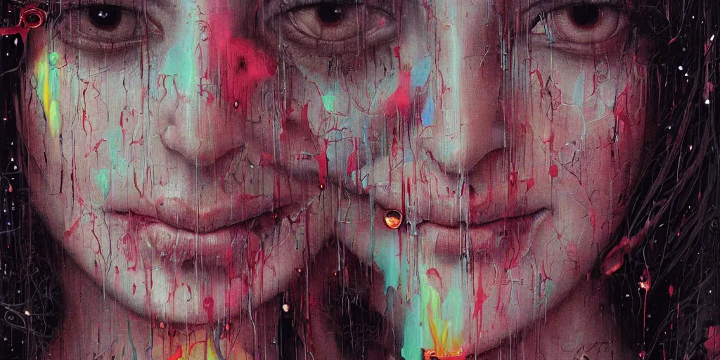 Image similar to portrait of Virgin Mary, melting ,8k,by tristan eaton,Stanley Artgermm,Tom Bagshaw,Greg Rutkowski,Carne Griffiths, Ayami Kojima, Beksinski, Giger,trending on DeviantArt,face enhance,hyper detailed,minimalist,cybernetic, android, blade runner,full of colour, super detailed