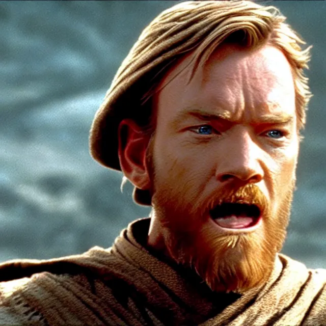 Prompt: still image of obi - wan kenobi sticking out his tongue and crossing his eyes, ewan mcgregor, live - action, star wars movie, cinematic