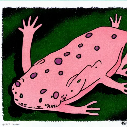 Prompt: an axolotl drawn by junji ito