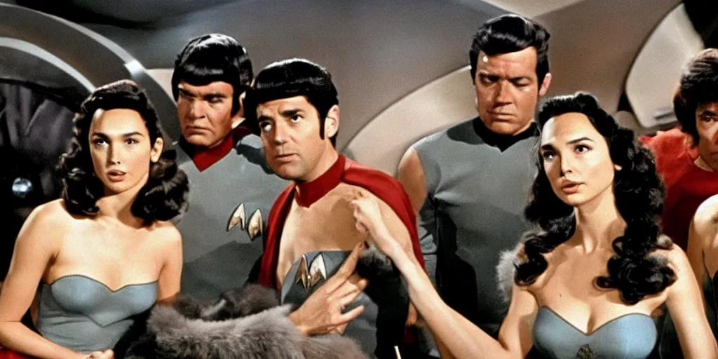 Image similar to Gal Gadot and Tribbles, Tribbles and more Tribbles in a scene from Star Trek the original series