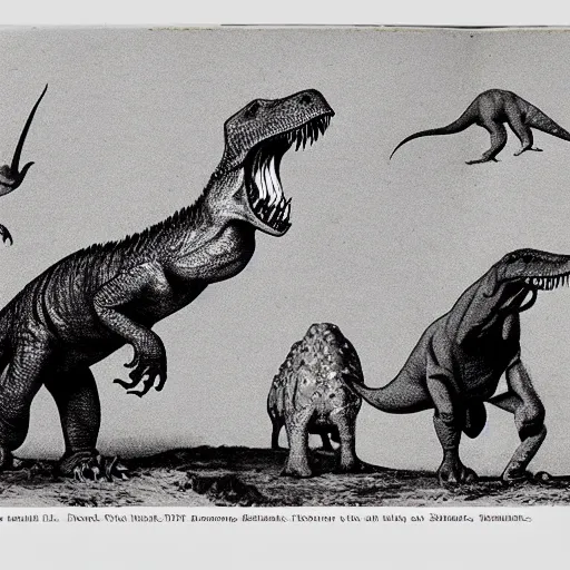 Prompt: 1 9 0 0's sketches of dinosaurs seen in the wild