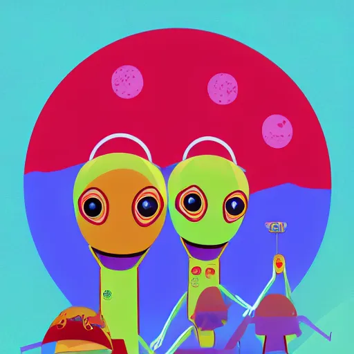 Image similar to anthropomorphic horse aliens partying on mars, style by kurzgesagt