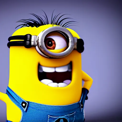 Image similar to Minion giving a thumbs up, photorealistic, hyper detailed, 8k, happy, excited, joy, crazy. Bright colors. Rendered in Unreal Engine.