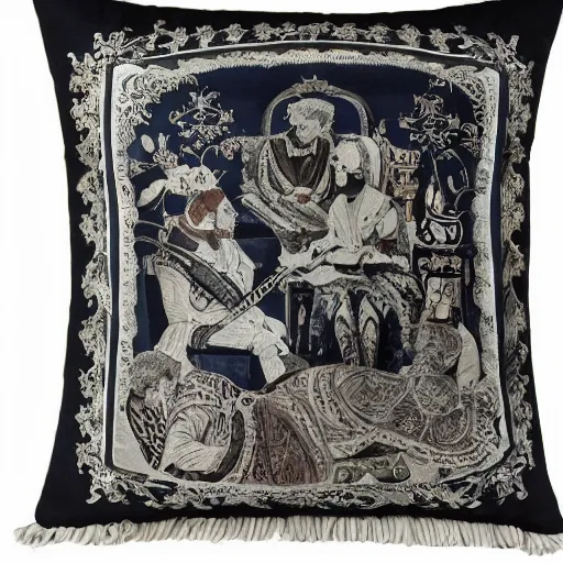 Prompt: the most amazing Imperial Russian pillow every made, product shot, intricate, fine detail, full Marxist print