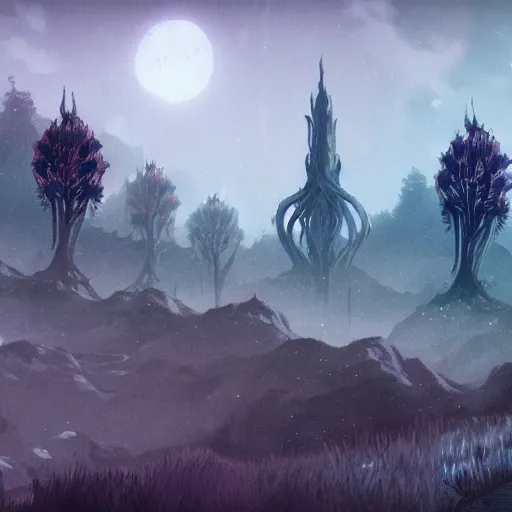 Image similar to scenery of elden ring in the style of the game gris