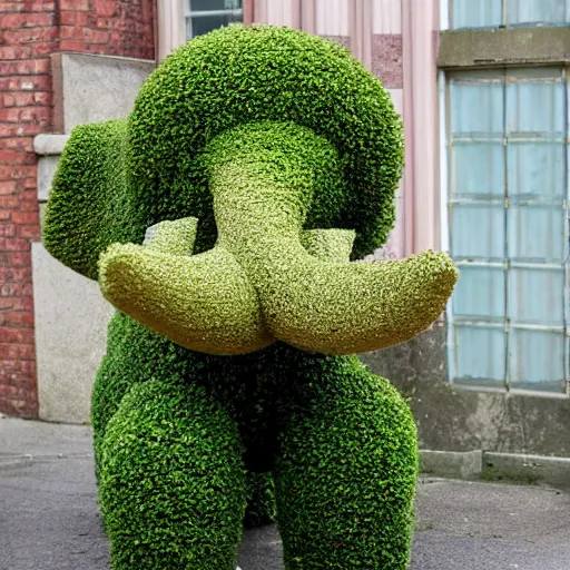 Prompt: flowered topiary hedge in the shape of an elephant