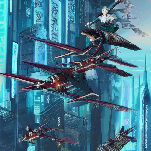 Prompt: flight of the valkyries, cyberpunk, fantasy illustration