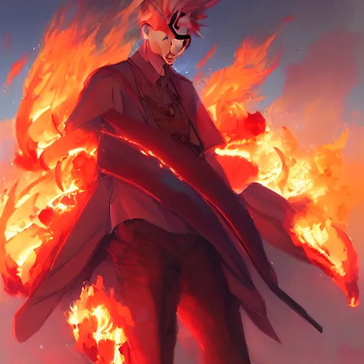 Image similar to a man made of flames krenz cushart
