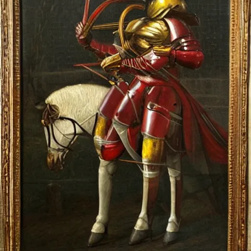 Image similar to a realistic painting by Raffaello Sanzi depicting the knight in shining armor with the head of the symbiotic Venom in the Renaissance.